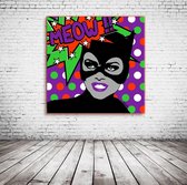 Catwoman Pop Art Acrylglas - 80 x 80 cm op Acrylaat glas + Inox Spacers / RVS afstandhouders - Popart Wanddecoratie