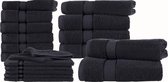 Homéé 18 delige handdoekenset Ruche 2 badlakens 4 handdoeken 6 gastendoekjes 6 washandjes zwart gekamde katoen 550g. m²