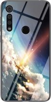 Voor Motorola Moto G8 Spelen Sterrenhemel Geschilderd Gehard Glas TPU Schokbestendig Beschermhoes (Heldere Sterrenhemel)