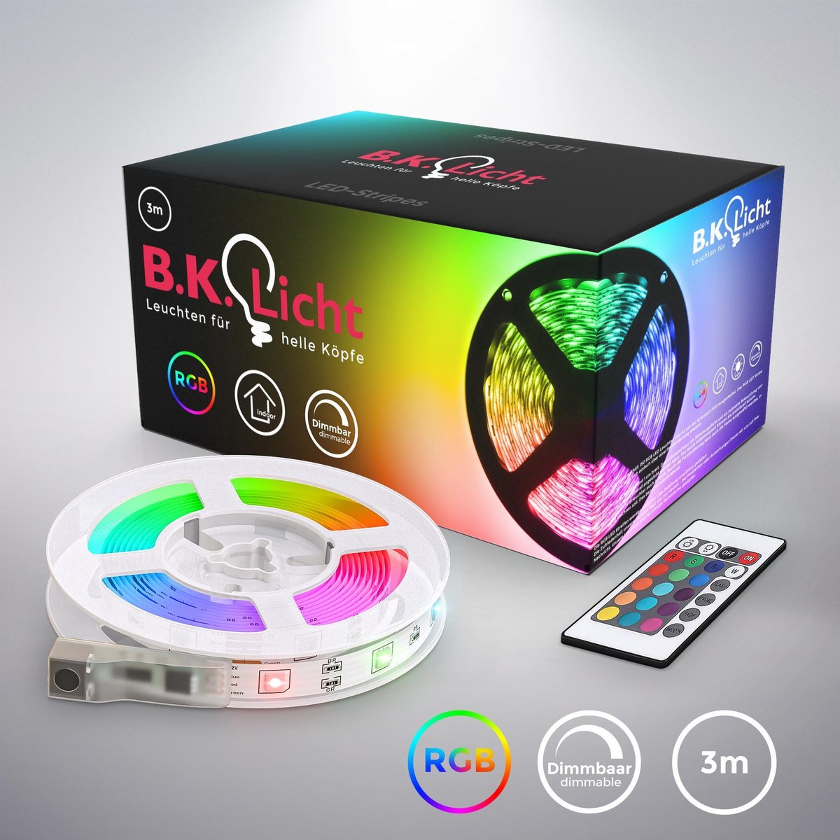 B.K.Licht - LED Strip - 3 meter - RGB - incl. afstandsbediening - incl. kleurverandering - zelfkleve