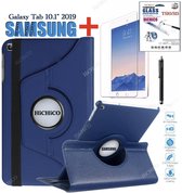 HiCHiCO Tablet Hoes voor Samsung Galaxy Tab A 10.1” 2019, Galaxy Tab T510 / T515 Hoesje, 360 Graden Draaibaar Tablet Case Donker Blauw met Stylus Pen + Screen Protector