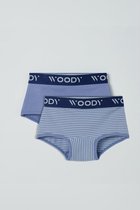 Woody short duopack meisjes - blauw + blauw-gebroken wit gestreept - 211-1-SHD-Z/088 - maat 164