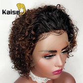 Kaise - Pixy Cut Krullenpruik - Menselijk Braziliaans ombre haar - 4x4 lace - 25 cm