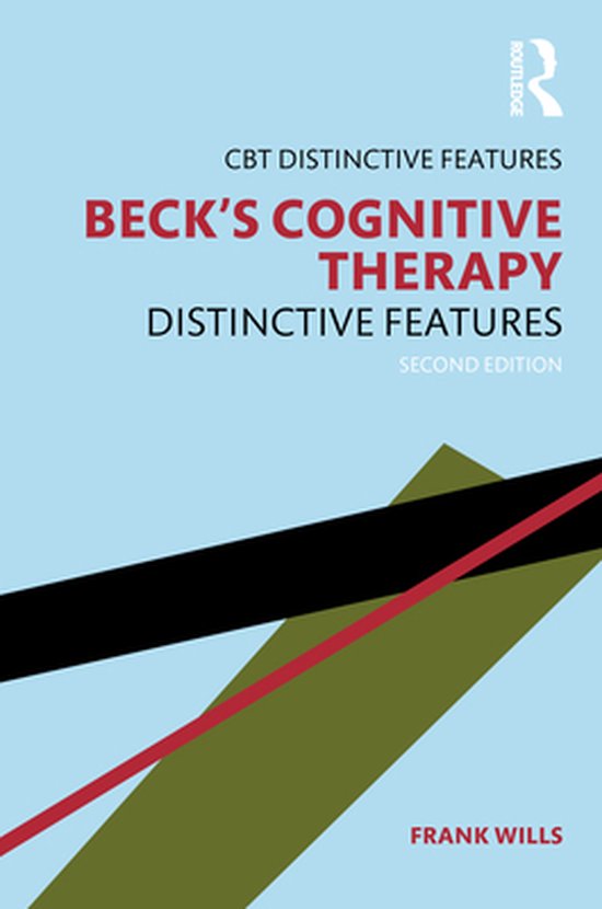 Boekomslag: 'Beck's Cognitive Therapy' met blauwe achtergrond, rode en zwarte grafische balken en titel in rode letters.