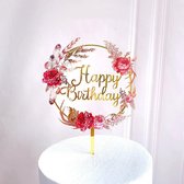 WiseGoods Luxe Taart Topper Happy Birthday - Cake Topper - Verjaardagstaart - Goud - Rozen - Verjaardag Accessoires Taart & Cake