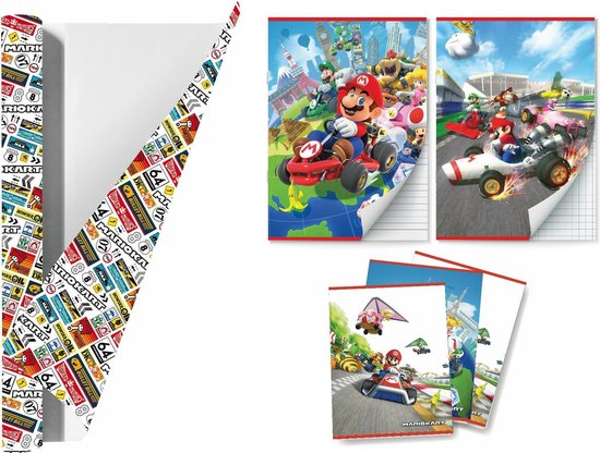 Foto: Mario kart schoolpakket kaftpapier voor schoolboeken en schriften