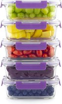 860ml Glazen Voedselopslagcontainers (5 stuks) | GEEN plastic verpakking | BPA-vrije deksels | Diepvries, Oven, Magnetron & Vaatwasserbestendig | Lunch, Bento Box, Meal Prep