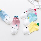 Baby Kinder kitten sokken - 5 PAAR - Anti slip - Verschillende kleuren -1-2jaar - Unisex
