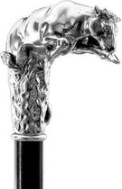 MadDeco - Stier - Beukenhouten wandelstok met zilver verguld handvat - Italiaans design