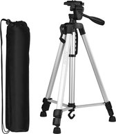 Professioneel Universeel Camera Statief Met waterpas, Handgreep en Hendel Incl. Bluetooth Remote Shutter, Telefoonhouder en Opbergtas – Statief Zilver