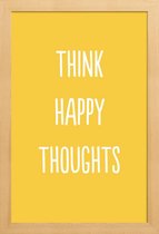 JUNIQE - Poster in houten lijst Happy Thoughts -20x30 /Geel