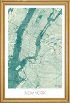 JUNIQE - Poster met houten lijst New York - vintage stadskaart -13x18