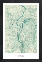 JUNIQE - Poster met houten lijst Lyon - vintage stadskaart -13x18