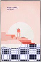 JUNIQE - Poster met kunststof lijst Saint-Tropez -40x60 /Blauw & Roze