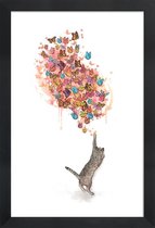 JUNIQE - Poster in houten lijst Catching Butterflies -30x45 /Geel &