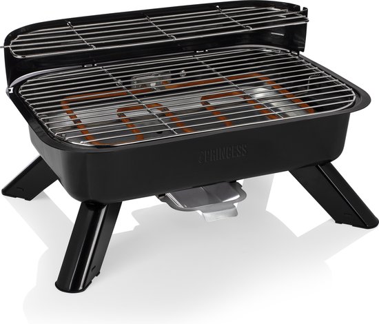 Houtskool BBQ - Princess 112252 Hybride Barbecue – Elektrische barbecues - Tafelmodel - 2000W - 44x 29cm - Gebruik elektrisch of met kolen - Geschikt voor gebruik op balkon - bbq accesoires