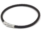 Dielay - Smalle Armband Heren - Gevlochten Leer / Leder - Sluiting RVS - Lengte 21 cm - Bruin