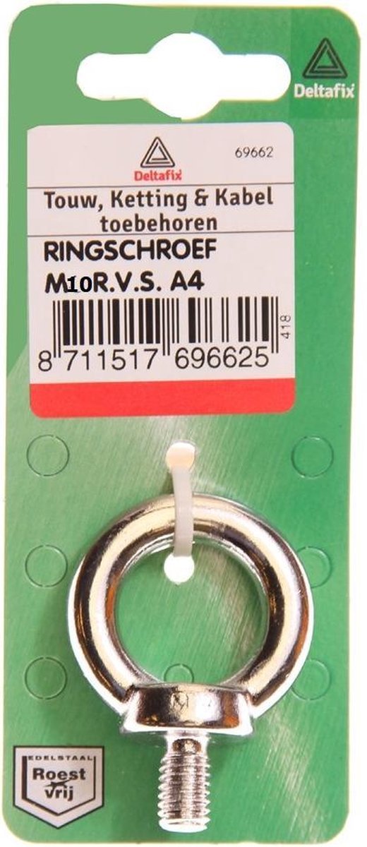 Deltafix ringschroef draad kort r.v.s. a4 m10 1 st.