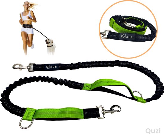 Canicross Looplijn voor Middelgrote Hond - Elastische Hondenriem - Hardloopriem - Leiband - Honden Trainingslijn - 150cm - Groen - Quzi®