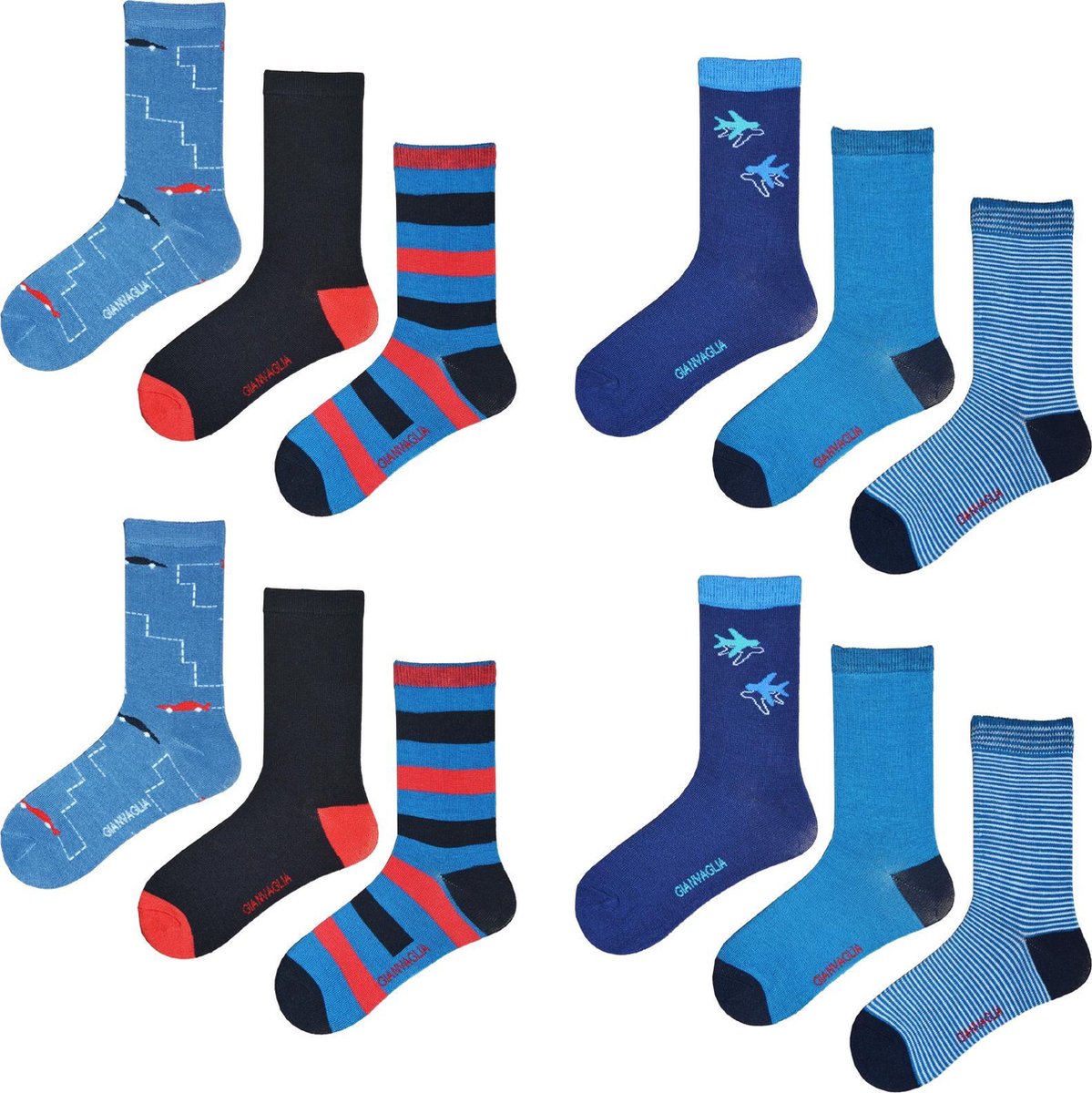 Kindersokken 12 paar - Jongens - Blauw - Zwart - Maat 35-38