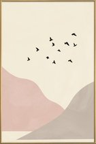 JUNIQE - Poster met kunststof lijst Flock Of Birds I -13x18 /Ivoor &