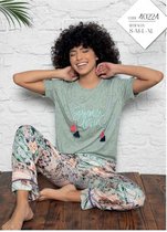 Katoen Dames Pyjamaset / Huispak Mintgroen Korte Mouw Lange Broek Maat XL