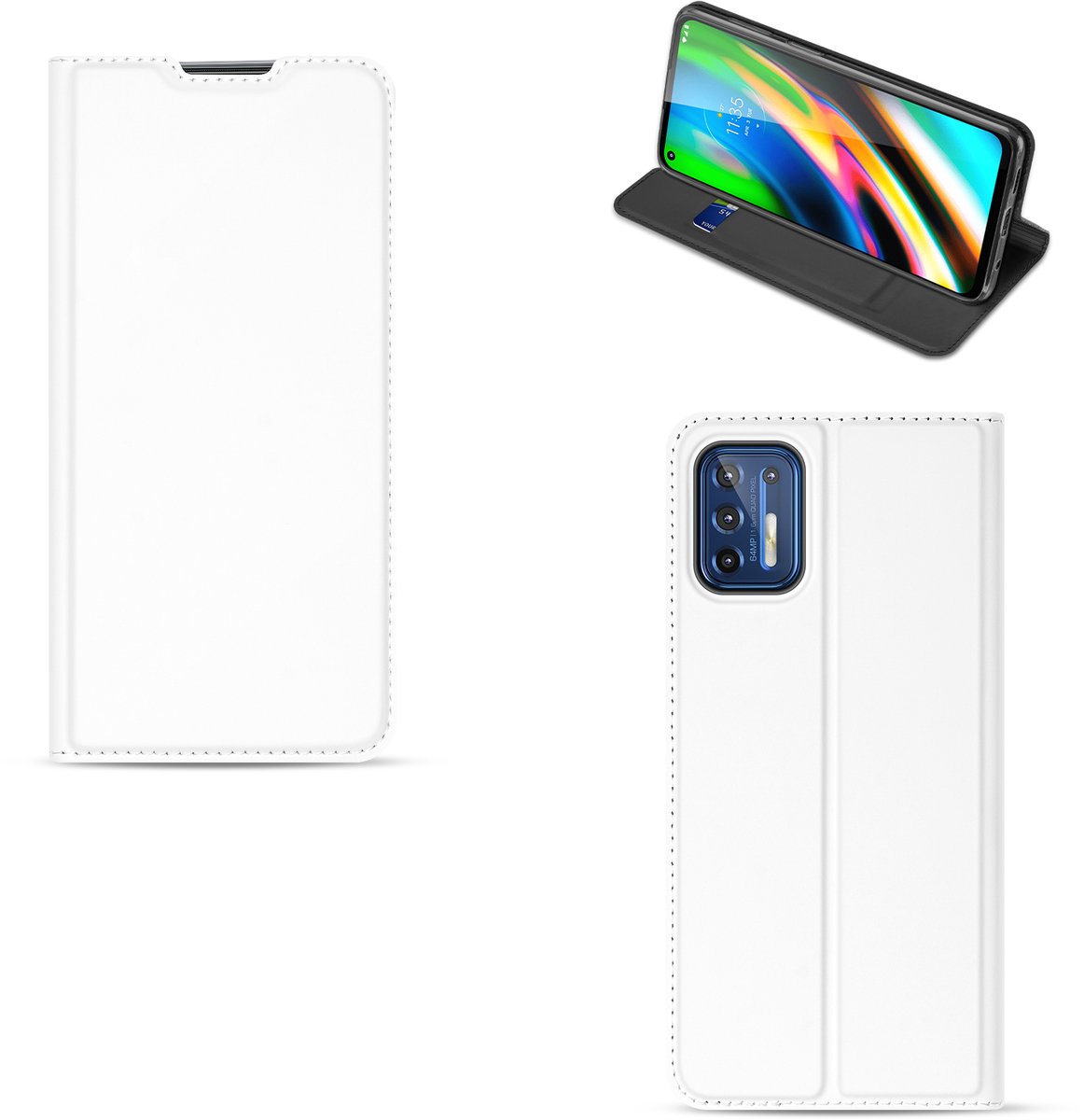 Motorola Moto G9 Plus Book Cover Wit met Pasjehouder