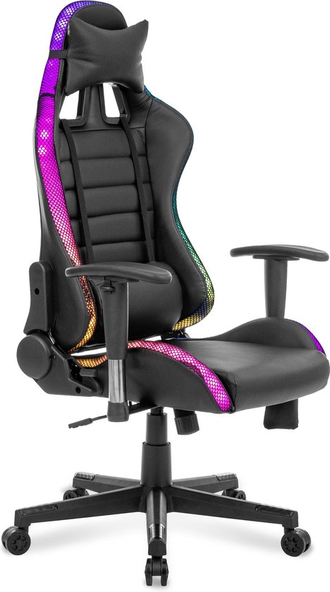 Delman Gamingstoel, Bureaustoel, Gamingstoel Met Led, RGB Verlichting Draaistoel Dikke Bekleding Metalen Voet Voetensteun 02 0055 Zwart 1734349518