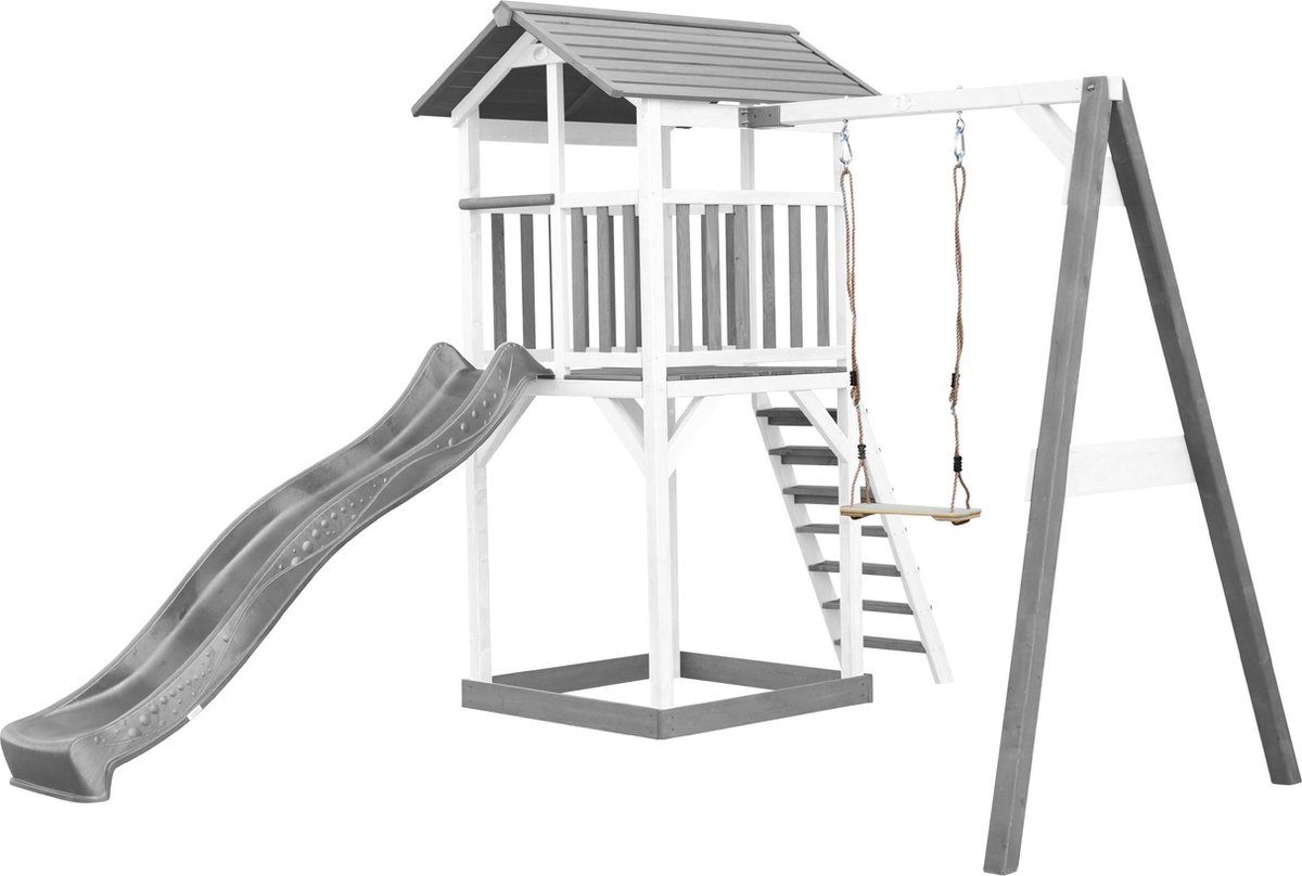 AXI Beach Tower Speeltoestel in Grijs/Wit - Speeltoren met Zandbak, Schommel en Grijze Glijbaan - FSC hout - Speelhuis op palen voor de tuin — afbeelding 2