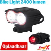 Bike Light oplaadbare fietslichtkoplamp -  incl. USB oplaadbare batterij (tot 8 uur looptijd)  - 2400 lumen - 4 modi, IP65 waterdichte mountainbike - Aluminum alloy body - zaklamp