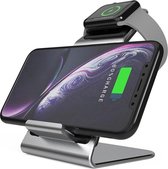 DrPhone QW1– 2 in 1 Qi Draadloze Oplader - 18W Wireless Dock- Bureau Stand - Geschikt voor IOS/Android Smartphone & iOS Smartwatch 5/6  – Space Grey