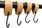 Brute Strength - Leren S-haak hangers - Naturel - 4 stuks - 12,5 x 2,5 cm – Zwart zilver – Leer - handdoekhaakjes - Ophanghaken – kapstokhaak