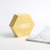 Digitale klok - Hexagon - Bureauklok - Wooden look - Licht hout + Witte cijfers