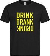 Zwarte Fun T-Shirt met “ Drink. Drank, Drunk “ print Geel  Size XXXXL