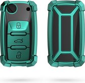 kwmobile autosleutelhoes voor VW Skoda Seat 3-knops autosleutel - TPU beschermhoes - sleutelcover - Transformer Sleutel design - hoogglans turquoise / zwart