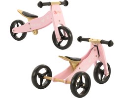 2Cycle 2 in 1 Loopfiets/Driewieler - Hout - Jongens en Meisjes - 1 Jaar - Speelgoed - Roze