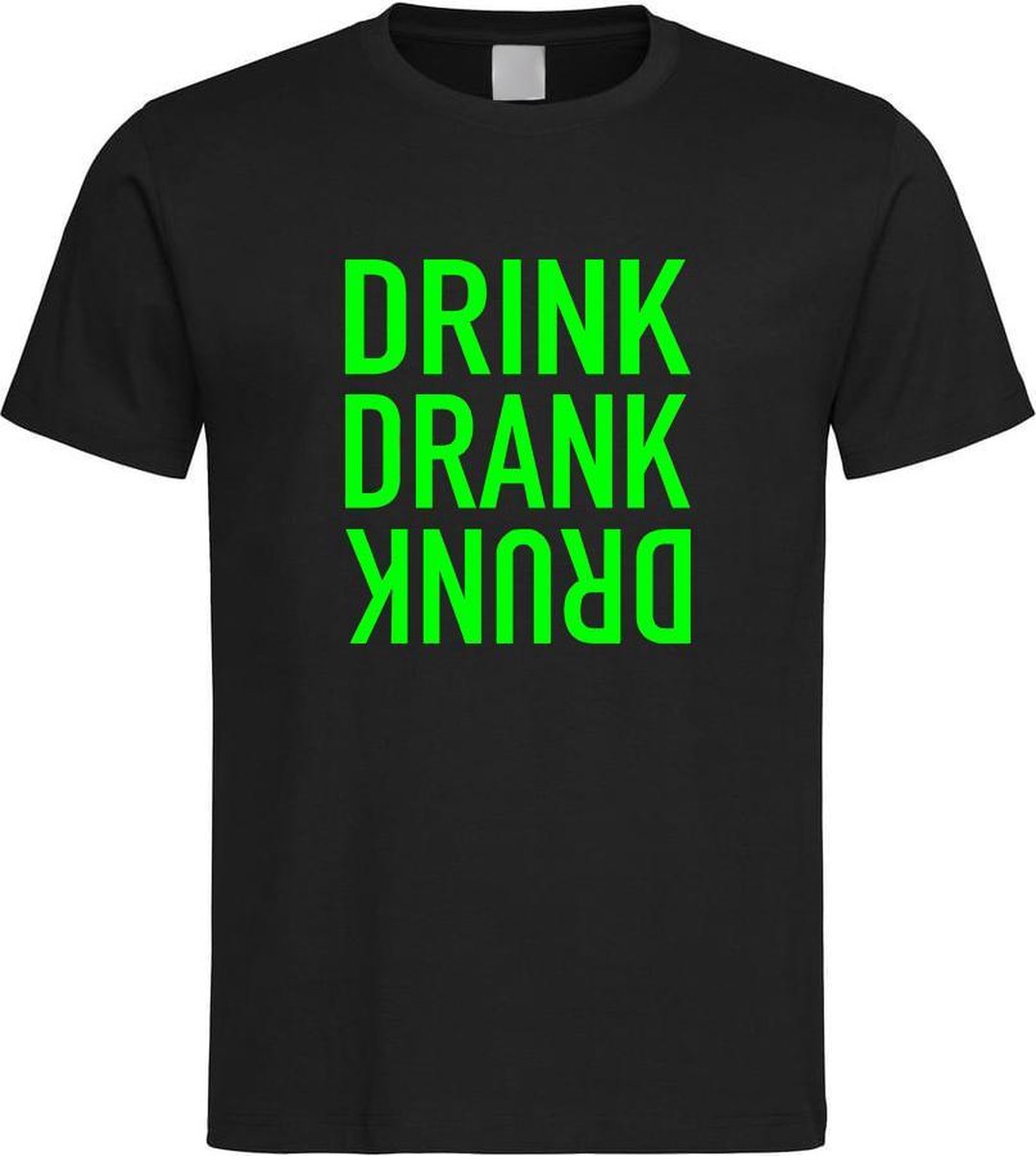 Zwarte Fun T-Shirt met “ Drink. Drank, Drunk “ print Groen Size L