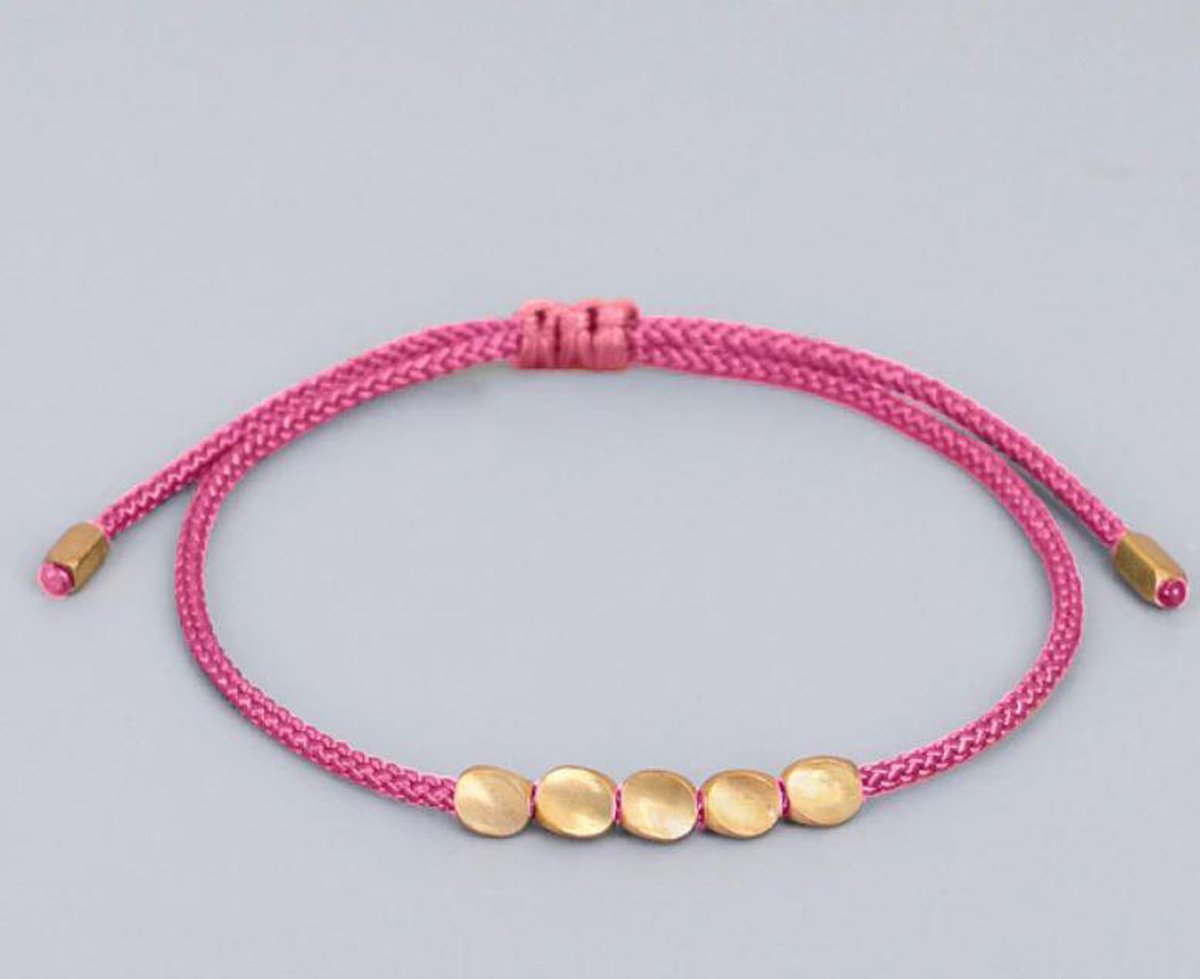 Premium handgemaakte Tibetaanse koperen kralen armband - Pink - Roze