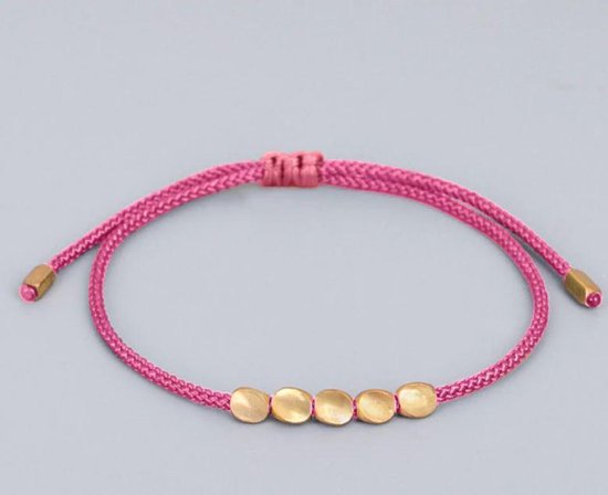 Premium handgemaakte Tibetaanse koperen kralen armband - Pink - Roze