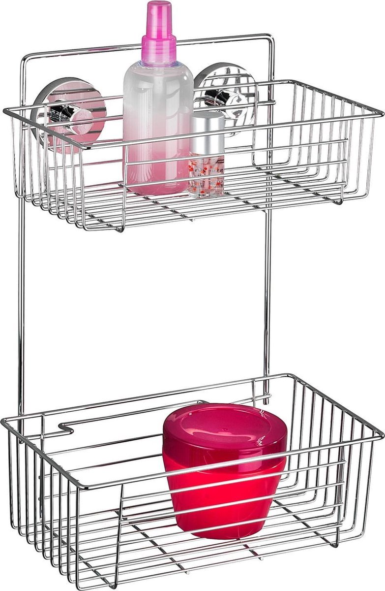 WENKO Vacuum-Loc Wandrek 2-laags Bari chroom 26x17x38cm - Doucherek - Douchemand - Bevestigen zonder boren