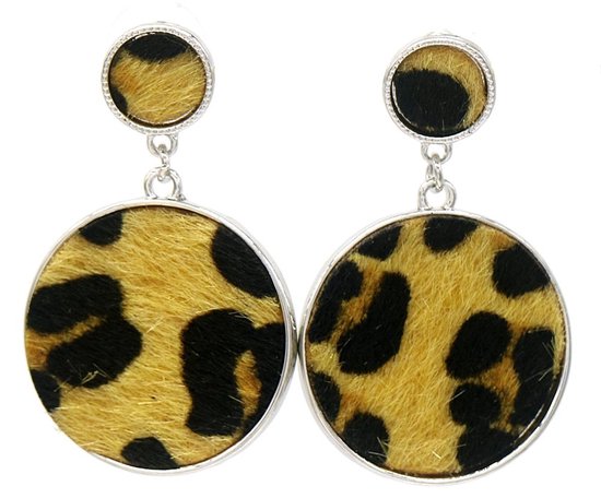 Dielay - Boucles d'oreilles Rondes - Boucles d' Boucles d'oreilles pendantes avec imprimé Panthère - 4x2,7 cm - Argenté