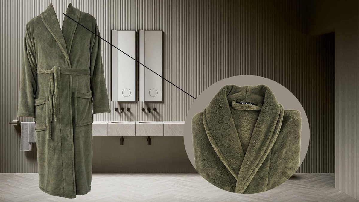 GAEVE | Zest badjas - ochtendjas - maat L / XL - heerlijk warm, zacht fleece - taupe