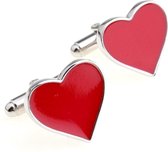 Rode met zilver hartvormige manchetknopen - bruidegom - huwelijk - manchetknoop - hart - rood