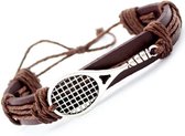 Bruin leren armband met zilverkleurige bedel tennis - armband - tennis - sport - sieraad