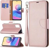 Voor Xiaomi Poco M3 Pro/Redmi Note 10 5G Litchi Textuur Pure Kleur Horizontale Flip Lederen Case met Houder & Kaartsleuven & Portemonnee & Lanyard (Rose Goud)