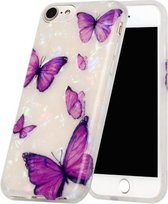 Shell-textuurpatroon TPU-schokbestendige beschermhoes met volledige dekking voor iPhone 7/8 / SE 2020 (paarse vlinders)