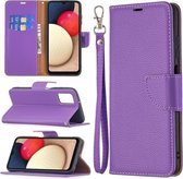 Voor Samsung Galaxy A03s Litchi Textuur Pure Kleur Horizontale Flip Lederen Case met Houder & Kaartsleuven & Portemonnee & Lanyard (Paars)