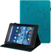 Voor Amazon Kindle Fire 7 2019/2017/2015 Peacock Tail Embossing Patroon Horizontale Flip Lederen Case met Houder & Kaartsleuven & Portemonnee & Anti-Slip Strip (Blauw)