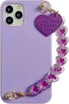 Straight Edge TPU-beschermhoes met hartketting voor iPhone 12 Pro Max (Taro paars)