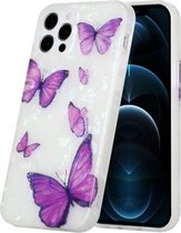 Shell-textuurpatroon TPU-schokbestendige beschermhoes met volledige dekking voor iPhone 12 Pro Max (paarse vlinders)
